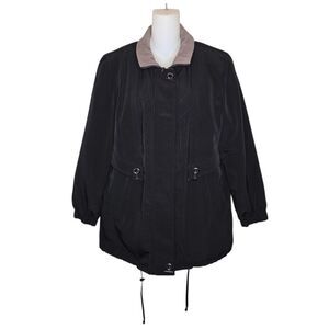 Fleet street womens black hooded rain coat soft shell jacket Coat size PM Petite